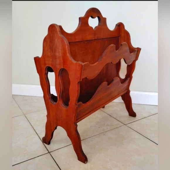 Vintage Wooden Magazine Rack With Legs Handmade Wood Magazine Holder - Picture 1 of 5